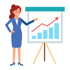 Bussiness woman show the growing up chart graphic in white board white background