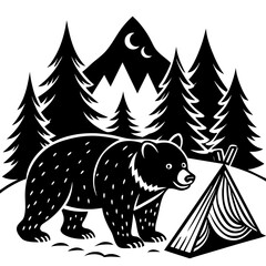 Black camping on white background