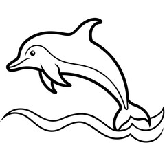 Dolphin under wave line art vector 