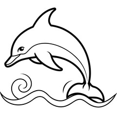 Dolphin under wave line art vector 