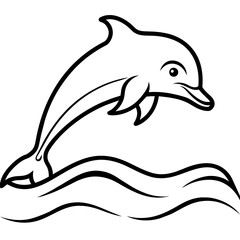Fototapeta premium Dolphin under wave line art vector 