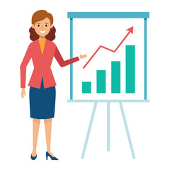 Bussiness woman show the growing up chart graphic in white board white background