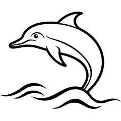 Dolphin under wave line art vector 