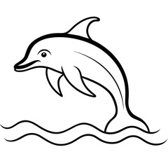 Fototapeta premium Dolphin under wave line art vector 