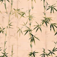 A painting of bamboo trees with a light pink background