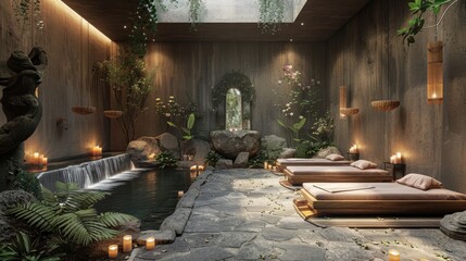 Luxurious Spa With Pool and Waterfall