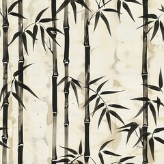 A bamboo forest is depicted in a black and white painting