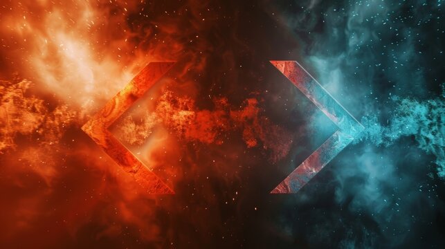 Two opposing arrows one jagged and one smooth symbolizing the contrasting natures of waves and particles.