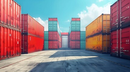 Fototapeta premium freight services background with cargo containers against blue sky. Generative ai 