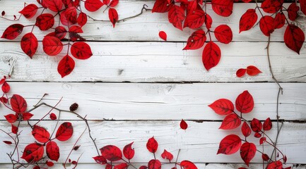 White Wall Covered With Red Leaves