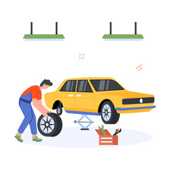 Naklejka premium Handy Pack of Car Mechanics Flat Illustrations