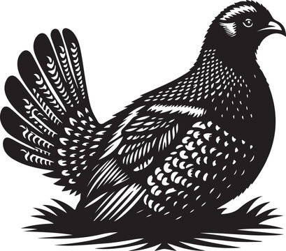 black quail bird sitting on grass clip art preview