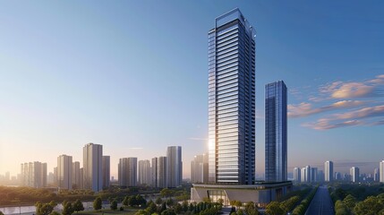 Fototapeta premium High-rise office towers are tall buildings with numerous floors dedicated to office space, offering panoramic views, prestigious addresses, and state-of-the-art facilities for businesses