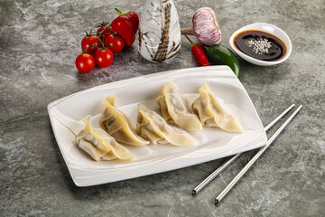 Japanese cuisine - dumplings gyoza with sauce