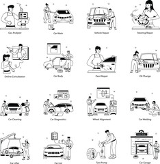 Pack of Car Repair Flat Illustrations 

