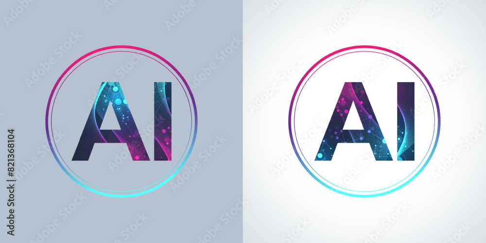 Poster AI Banner Concept In The Digital Style. Generative Ideas Design Element For Internet Technology. Futuristic Technology Concept Artificial Intelligence.