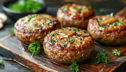 Juicy and tender homemade burgers with rice and mushrooms. A delicious and satisfying meal that is perfect for a family dinner.