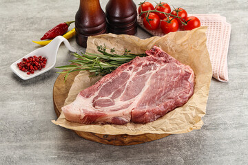 Raw pork neck steak uncoocked