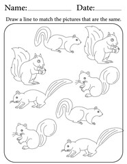 Squirrel Puzzle. Printable Activity Page for Kids. Educational Resources for School for Kids. Kids Activity Worksheet. Match Similar Shapes