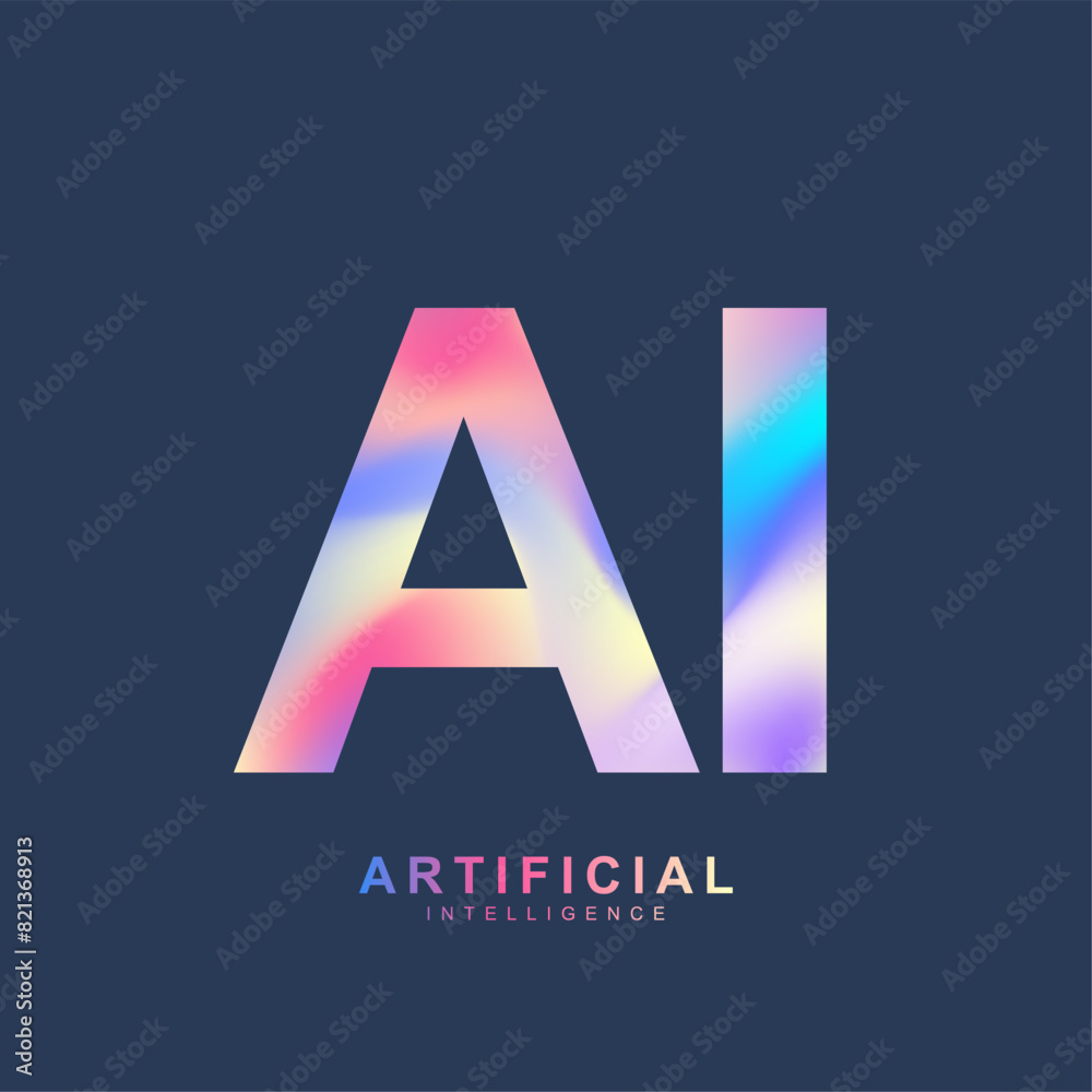 Poster AI Banner Concept In The Digital Style. Generative Ideas Design Element For Internet Technology. Futuristic Technology Concept Artificial Intelligence.