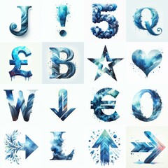 Blue watercolor Lettering Typeface. AI generated illustration