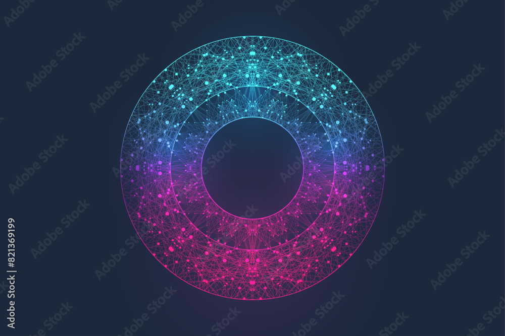 Poster AI Banner Concept In The Digital Style. Generative Ideas Design Element For Internet Technology. Futuristic Technology Concept Artificial Intelligence.