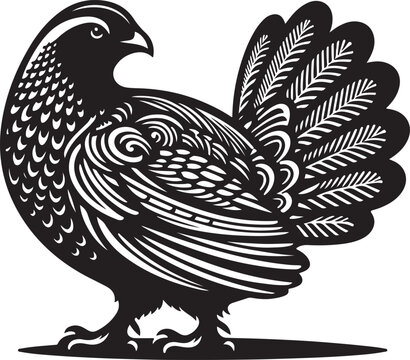 black and white quail bird standing clip art preview