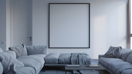 Frame & poster mockup in modern living room. 3d rendering