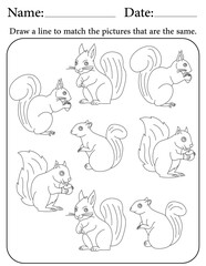 Squirrel Puzzle. Printable Activity Page for Kids. Educational Resources for School for Kids. Kids Activity Worksheet. Match Similar Shapes