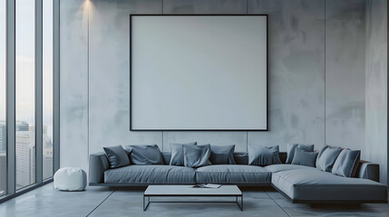 Frame & poster mockup in modern living room. 3d rendering