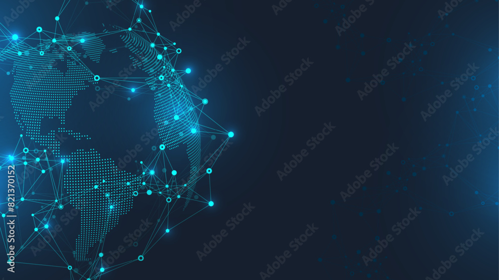Leinwandbilder Global network connection banner design template. Header social network communication in the global business concept. Big data visualization. Internet technology