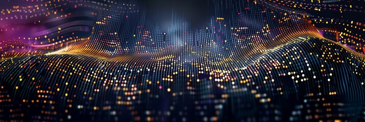Obraz premium Digital backdround ideal for technological operations, neural networks, AI, data transmission and encryption, digital archives, audio and visual representations, scientific research