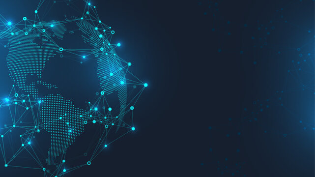 Global network connection banner design template. Header social network communication in the global business concept. Big data visualization. Internet technology