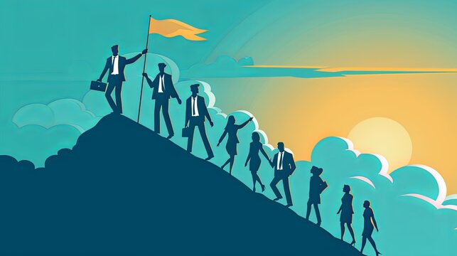 Leadership-themed visuals often convey a sense of authority and trust, with leaders leading by example, empowering others, and driving organizational success through their vision and guidance