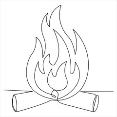 Continuous single line drawing of bonfire outline vector illustration and editable stroke