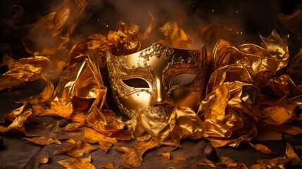 Venetian carnival mask background  elegant golden mask for masquerade party in venice, italy