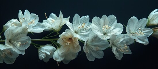 Elegant white flowers blossoming on black background