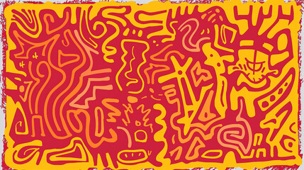 Vibrant red and yellow doodle art illustration