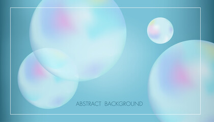  Abstract geometric round shapes Background. Print in blue colors. Dynamic shapes composition. Rainbow iridescent balls on gradient background. Holographic vector pastel colour print. Trendy design