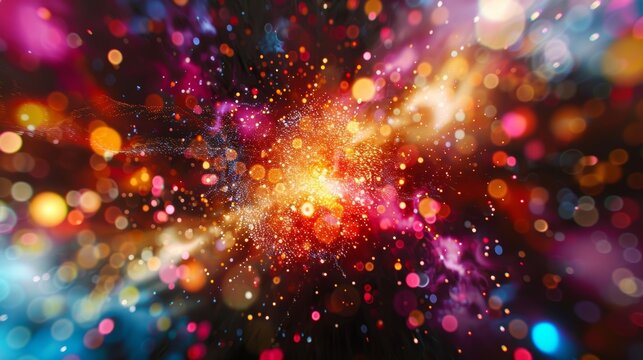 A vibrant and chaotic display of energy depicting the excitement and discovery of unlocking the secrets of the Higgs field.