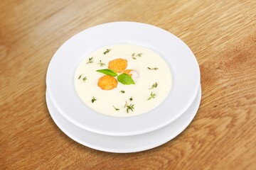 National dish tasty fresh soup in plate