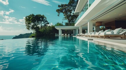 Fototapeta premium serenity and tranquility of the surroundings while the pool reflects the sky and the surroundings generative ai