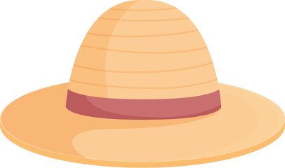 Cartoon illustration of a stylish and trendy straw hat with ribbon, perfect for summer fashion and beachwear, isolated on a white background