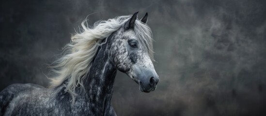 Black and white horse with white mane