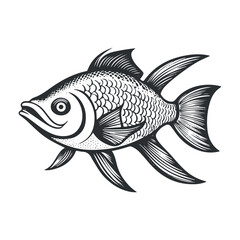 Fish vector illustration black and white cartoon character design collection. White background, Animals.