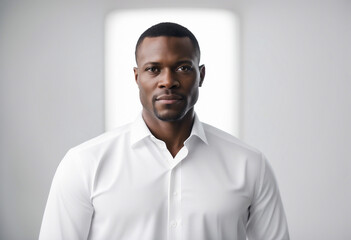 Obraz premium Portrait of an African American businessman in a white shirt, isolated white background 