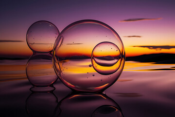bubbles with  sunset background