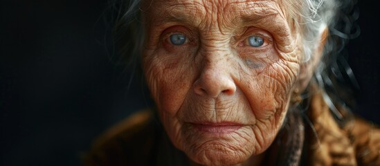 Elderly woman with blue eyes and braids