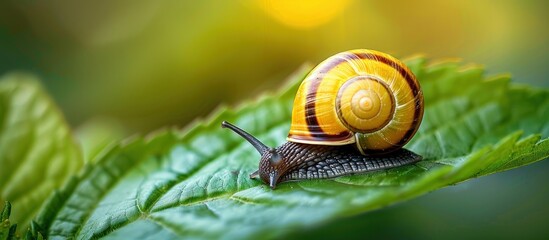 Close up of snail on leaf - Powered by Adobe