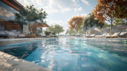 Fototapeta premium serenity and tranquility of the surroundings while the pool reflects the sky and the surroundings generative ai